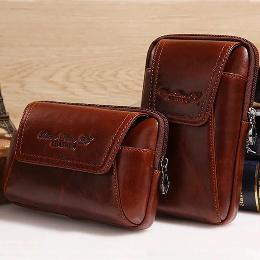 High Quality Genuine Leather Vintage Men Hip Bum Belt Purse Fanny Pack Waist Bag Pouch Cell Mobile Phone Pocket Cigarette Case