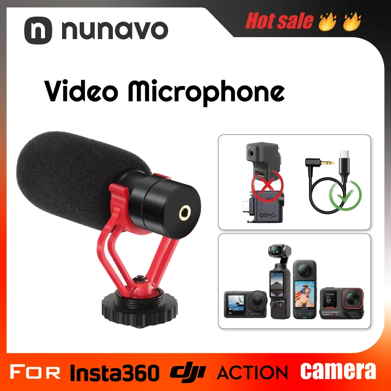 

Shotgun Microphone Video Vlog Podcast condenser Microfone Interview for insta360 ace/rs/one r/dji pocket3/osmo action2/3/4/5pro