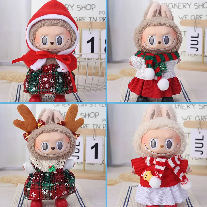 ل Labubu فقط متاح للبيع 17 سنتيمتر تمثال الفينيل الوجه Labubu 1st 2nd and 3rd أجيال كملحق عباءة عيد الميلاد