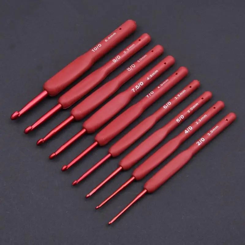 9PCS Red Crochet Hook Ergonomic Handle For Arthritic Hands Extra Long Knitting Needles For Beginners And Crocheting Yarn