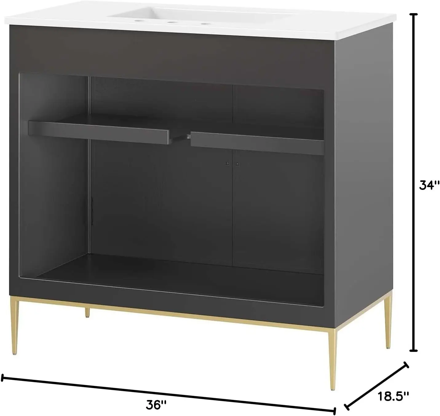 Mueble de tocador para baño, 30", blanco y negro, esta tocador está completo con lavabo de cerámica con encimera integrada y 8"