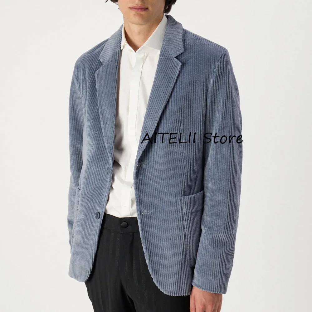 

Мужские повседневные куртки из вельветовой ткани с квадратными карманами, классический мужской костюм, пиджаки с лацканами и вырезом, мужские модные пальто с двумя пуговицами, костюмы