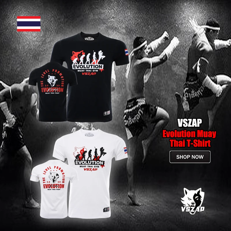 VSZAP MMA Sports and Leisure Muay Thai Black and White Fighting Boxing Fighting Training Pure Cotton Breathable Short Sleeves