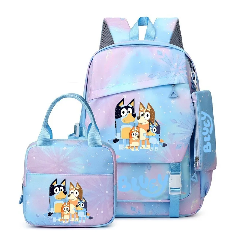 Mochila Escolar de Gran Capacidad con Diseño de Anime Bluey Kawaii, Estuche para Lápices y Bolsa Térmica para Lonchera, Regalo de Cumpleaños