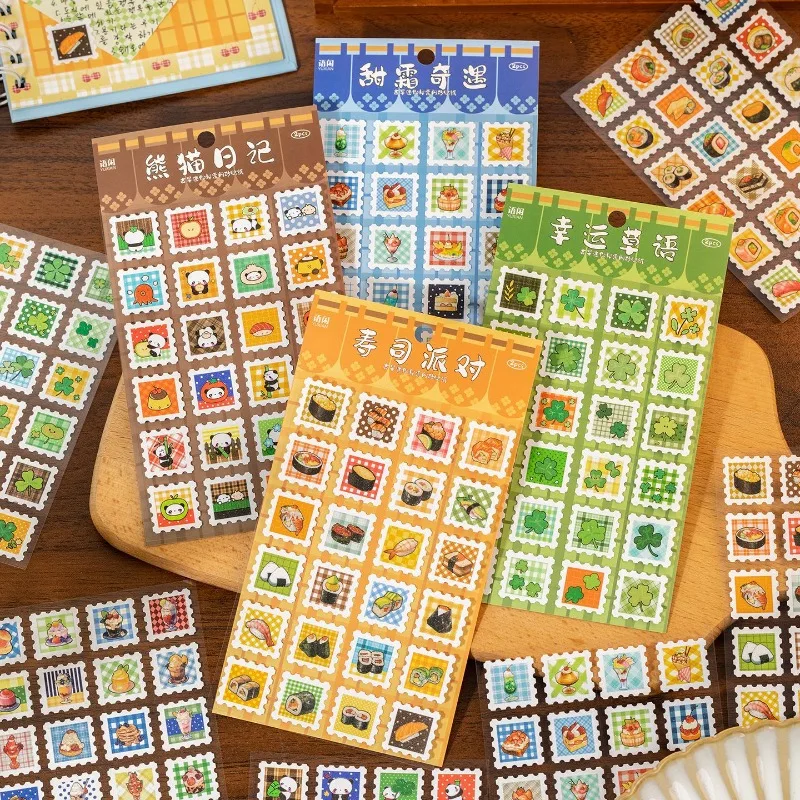 2Pcs Cute Retro Japanese Cartoon Stamp Stickers - Scrapbook & Journal DIY Decoration for Children Kawaii Food Phone Case Decals