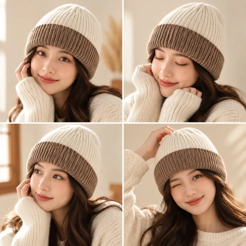 Fashion Splicing Colors Knitted Beanies Cap Thickened Cashmere Balaclava Caps Warm Breathable Ski Beanies Hat Unisex