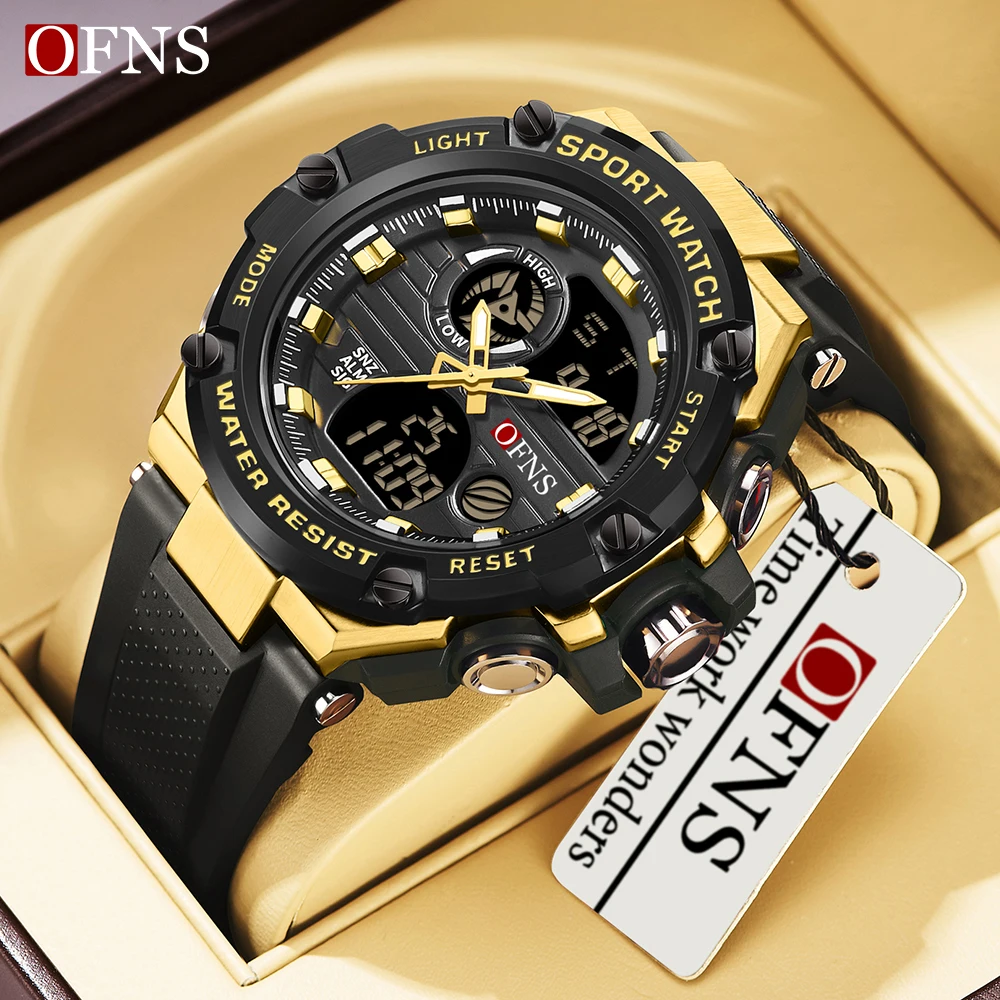 

OFNS Brand 3196 Sports Military Men's Watch 50M Waterproof Dual Screen Watch Men's Clock Stop Watch Reno Masculino 2024