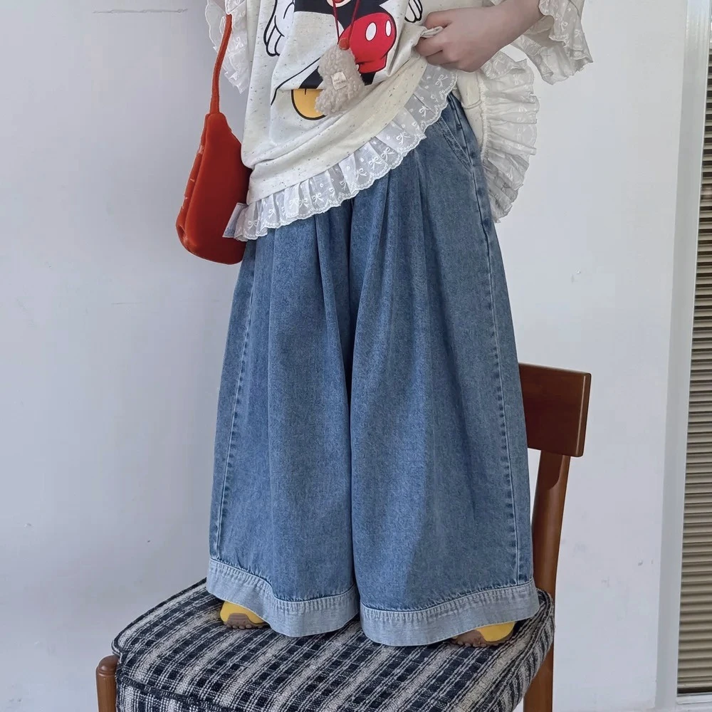 

Girls Pants 2025 Summer New Childrens Clothes Korean Style Girls Baby Thin Matching Color Loose Jeans Casual Simple Daily