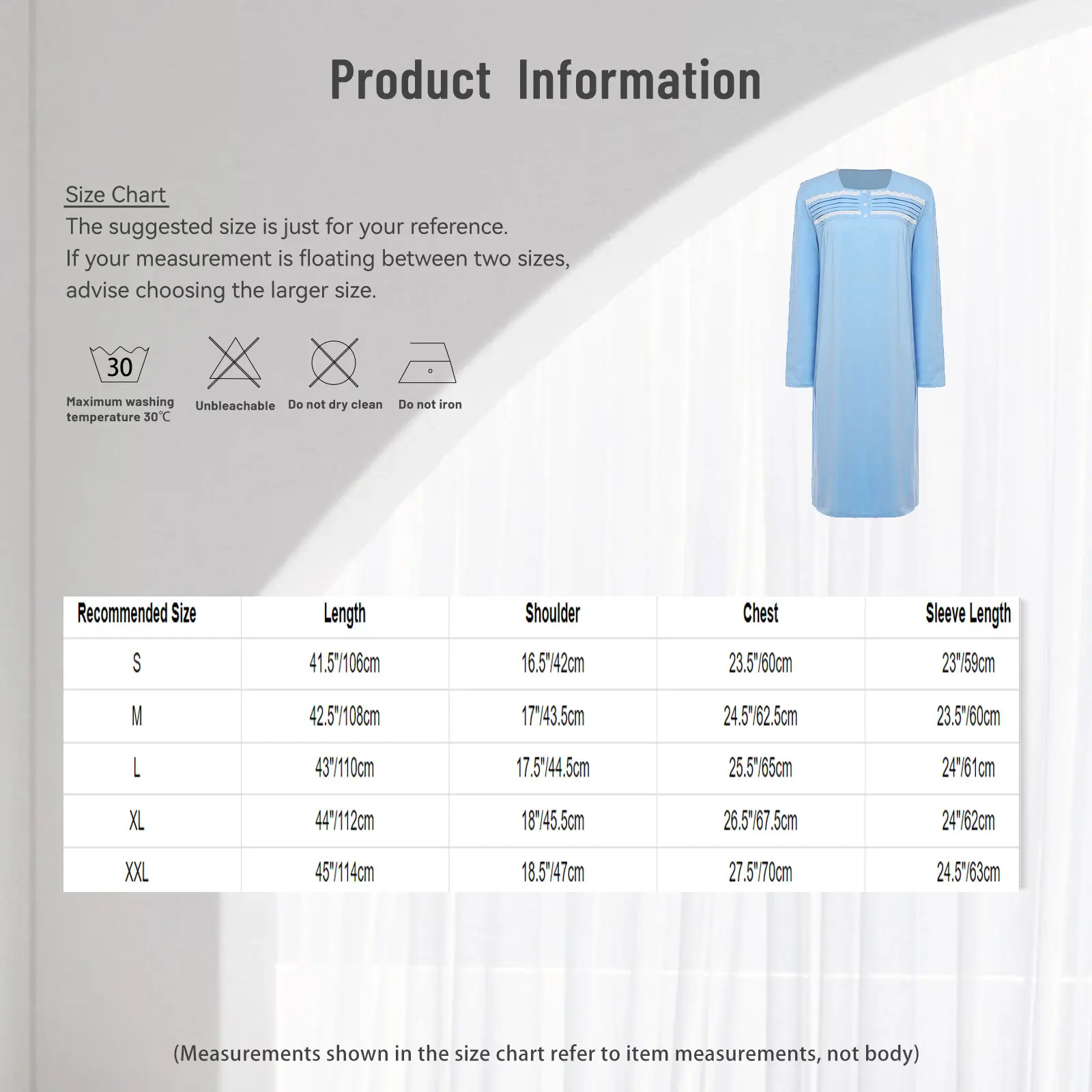 

Womens Adults Hospital Gown Open Back with Full Back Overlap Buttoned Long Sleeve Front Lace Robe Dress Adaptive Clothing