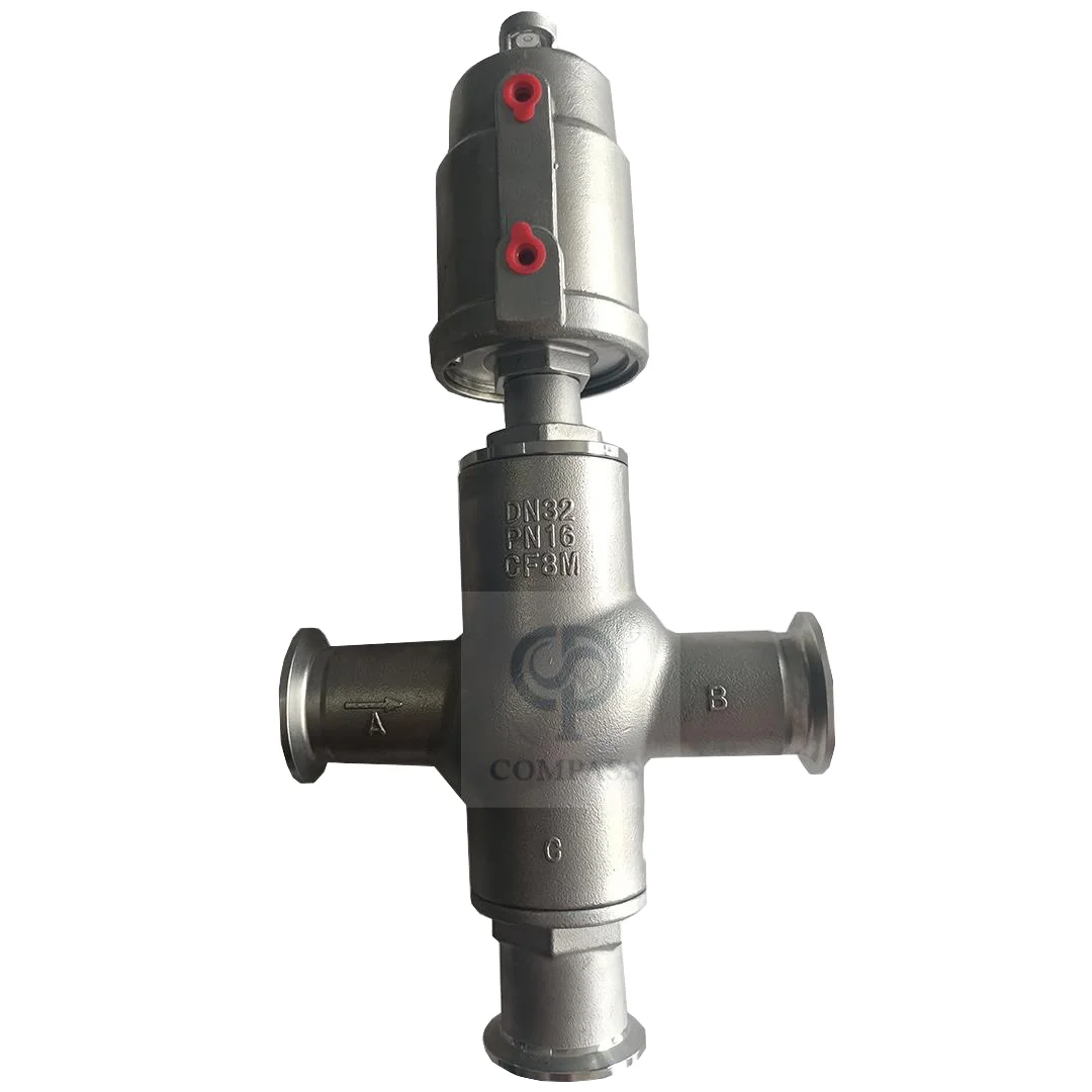 New Product High Temperature Steam 1.6mpa 304 316 Stainless Steel Head Pneumatic Three Way Tri-clamped Angle Seat Valve