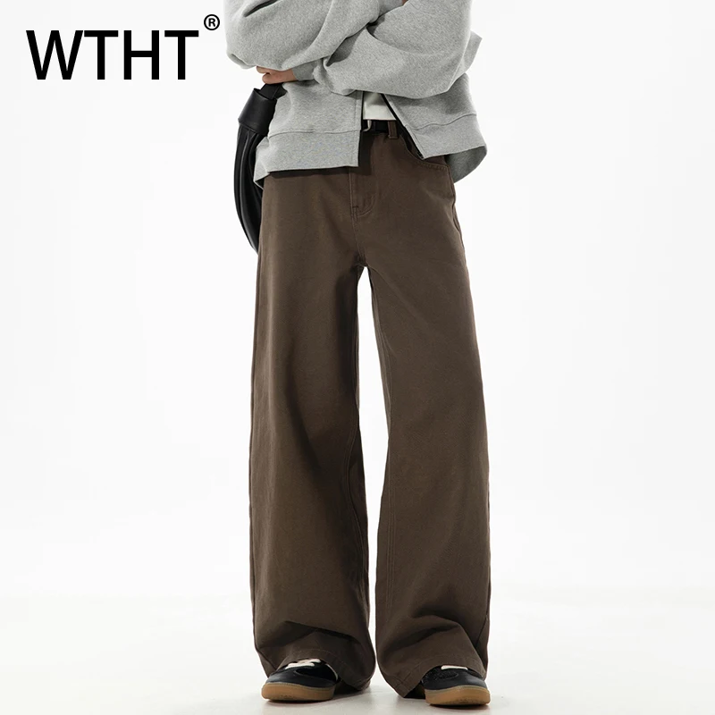 

WTHT Fashion Men's Solid Color Loose Straight Casual Pants Trendy 2026 Spring High-waisted Wide Leg Trousers Male 2A2738