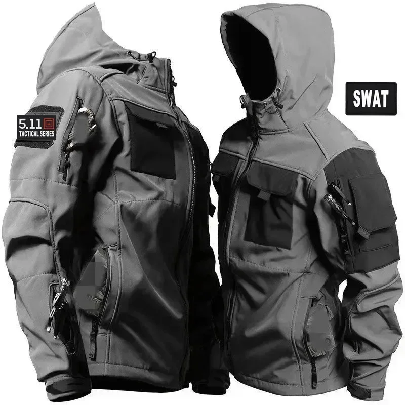 Winter Plush and Thick Outdoor Intruder Soft Shell Tactical Wind Proof and Waterproof Mountaineering Training Jacket and Pants