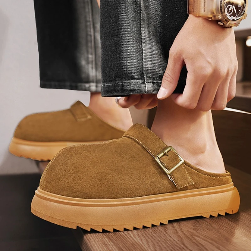 

Men's Fashion Slip-on Shoes Solid Color Spring and Autumn Flat Heel Thick Sole Heightened Suede Surface Retro Style Casual Shoes