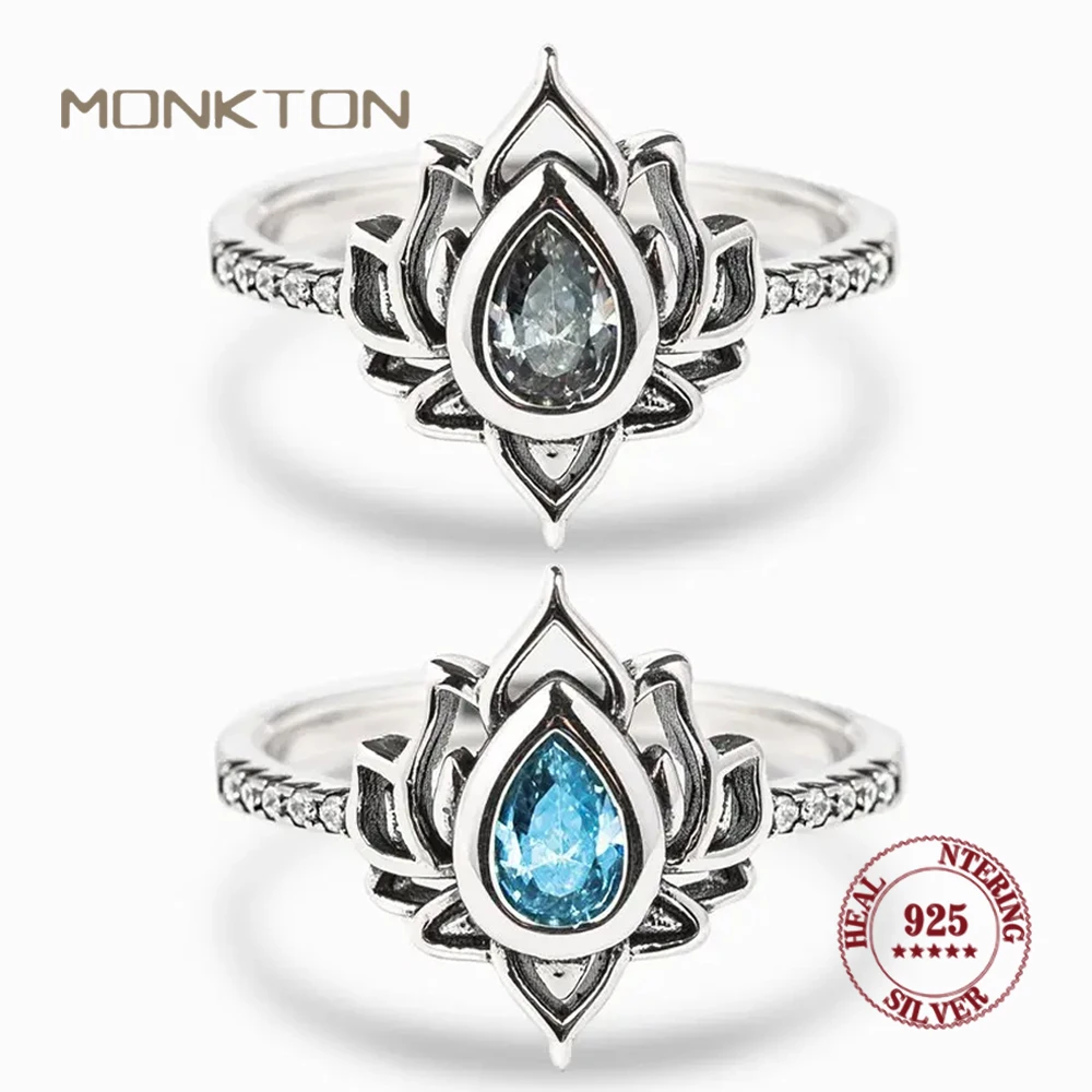 

Monkton Wedding Bands 925 Sterling Silver Ring for Women Jewelry Vintage Lotus Flower Gemstone Rings Woman Trends 2023