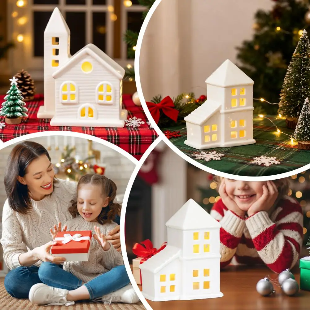 

Керамический светодиодный ночник для дома, креативный ремесленный декор, белое рождественское деревня, украшение, теплая окружающая лампа для спальни, подарочный инструмент