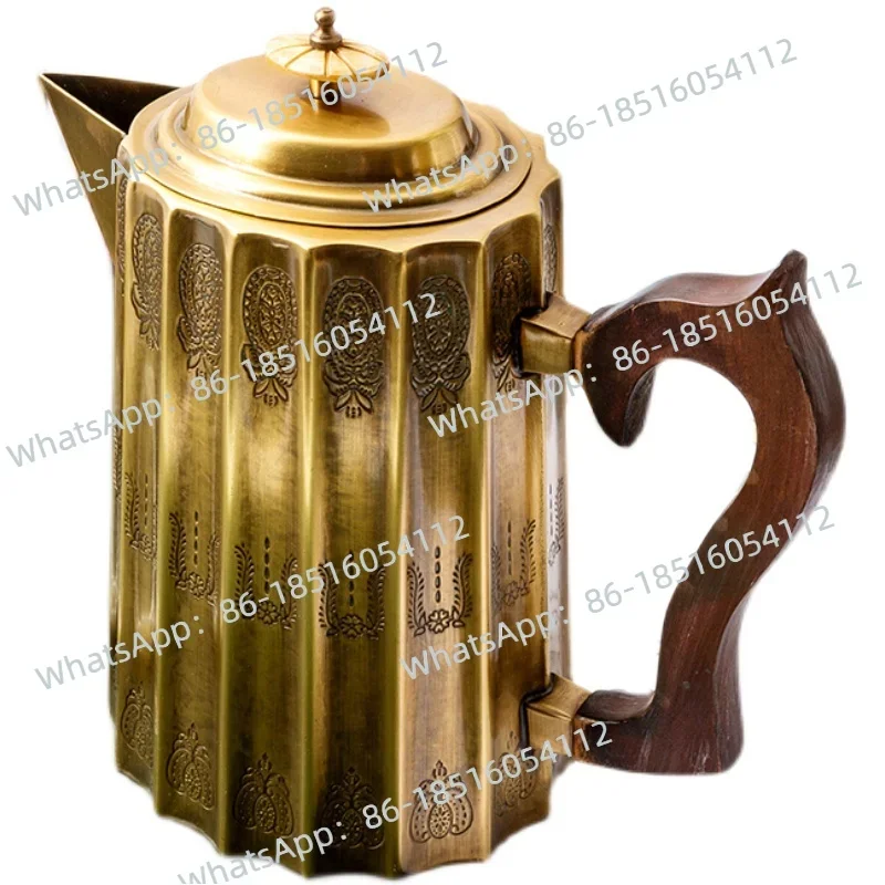 

Home European-style imported carved wood handle brass cold kettle Home Chinese coffee table dining table decorative kettle