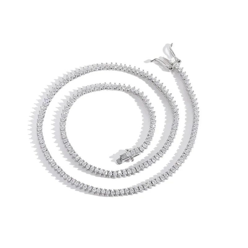 

2mm three-claw zircon, single-row tennis chain for women, personalized necklace ins European and American hip-hop