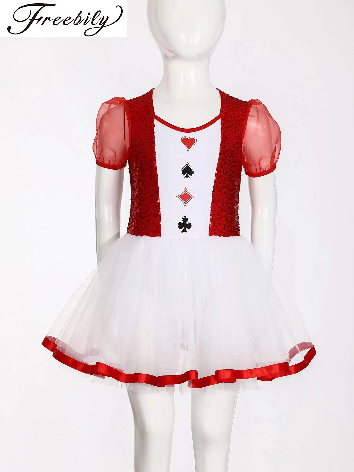 

Girls Ballet Dance Tutu Dress Short Sleeve Sequin Mesh Gymnastics Leotard Puffy Dress Ballerina Performance Halloween Costumes