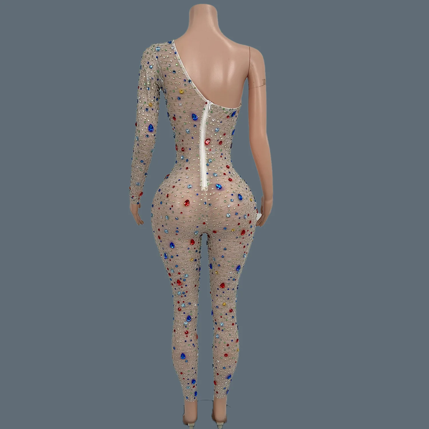 반짝 이는 크리스탈 여성을위한 럭셔리 오프 숄더 Bodycon 점프 슈트 섹시한 생일 파티 나이트 클럽 무대 공연 착용 Tangguo