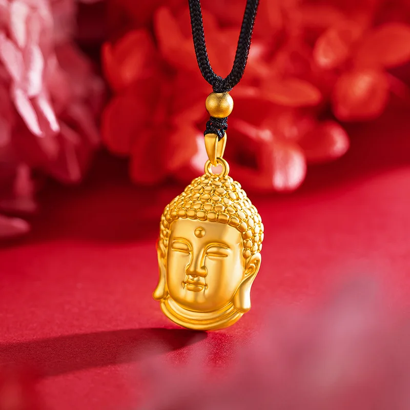 9999 Real Gold 24K Unisex Buddha Head Pendant 3D Hard Gold Buddha Head Necklace Pendant