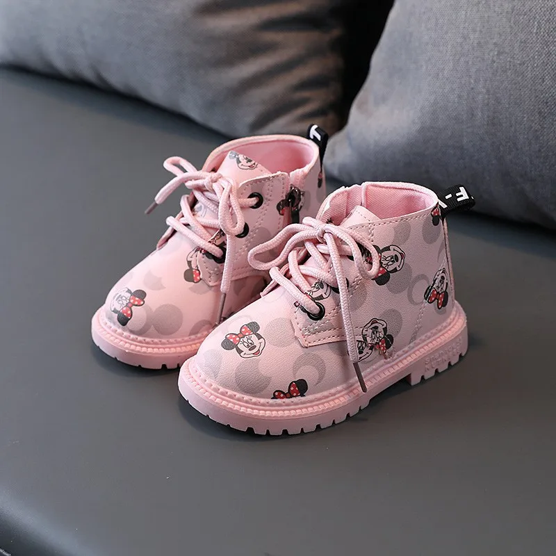 Minnie Boots Disney Kids Short Boots Anime Minnie Mouse Sport Shoes Children Casual Sneakers Fashion Tennis Shoes Size 21-30