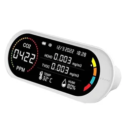Home 5-In-1 Air Quality Monitor Portable NDIR Gas Detector for Formaldehyde TVOC Temperature Humidity CO CO2