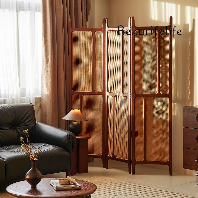 

New Chinese-style solid wood folding mobile screen household living room entrance small apartment folding screen