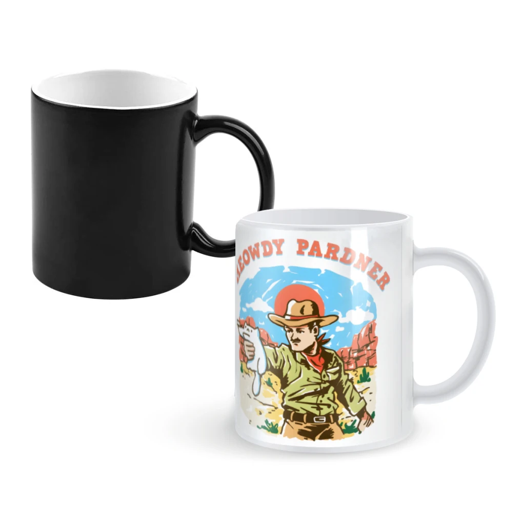 

A cowboy and a catCoffee Mugs And Mug Creative Color Change Tea Cup Ceramic Milk Cups Novelty Gifts
