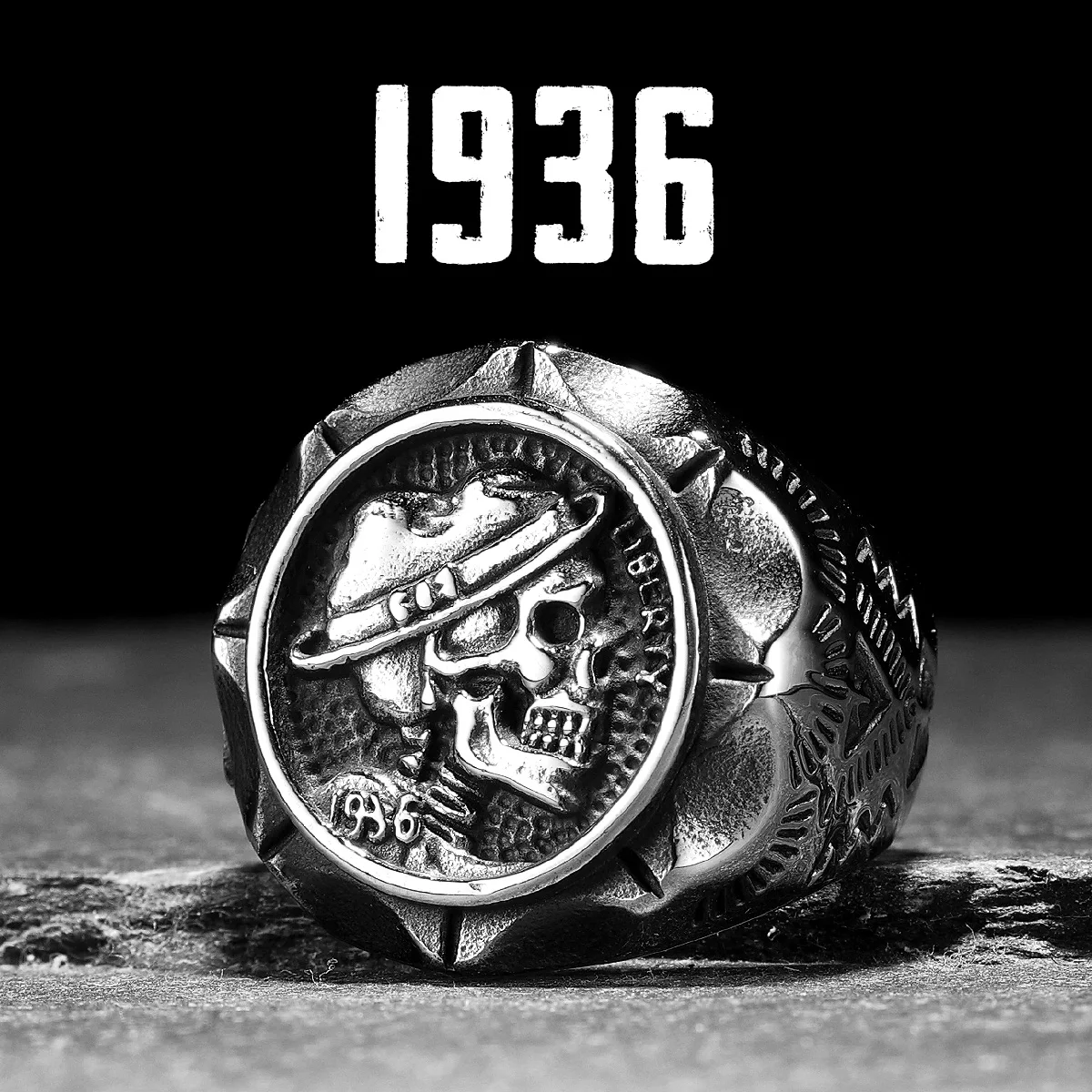 1936 retro elegante crânio masculino anéis de aço inoxidável feminino jóias punk retro novo em rock acessórios moda presente atacado
