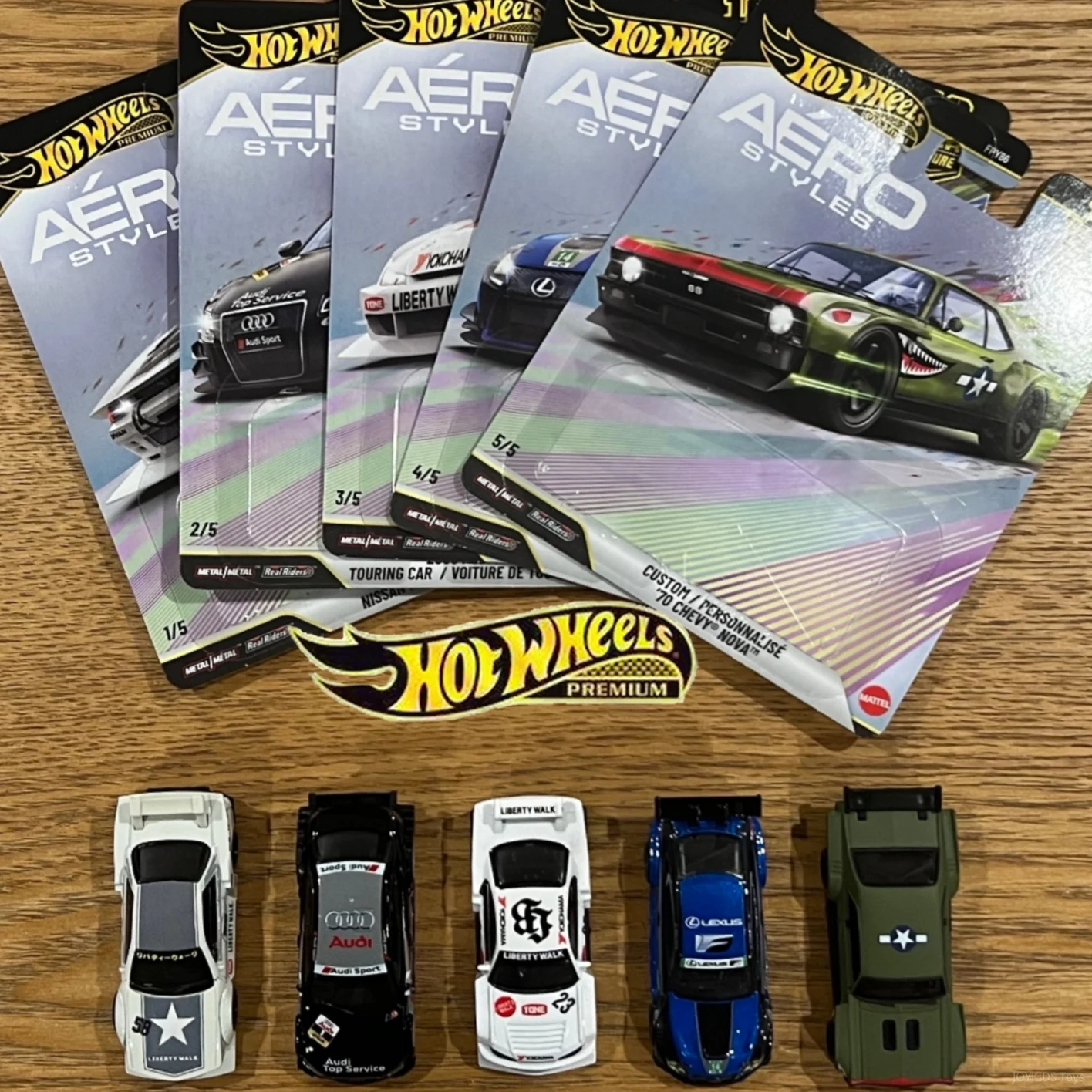 NUEVO Set de Autos de Colección Hot Wheels Car Culture FPY86 Aero Styles Premium, Audi A4 DTM, Lexus RCF GT3, Chevy Nova, Nissan R32 GT-R S15