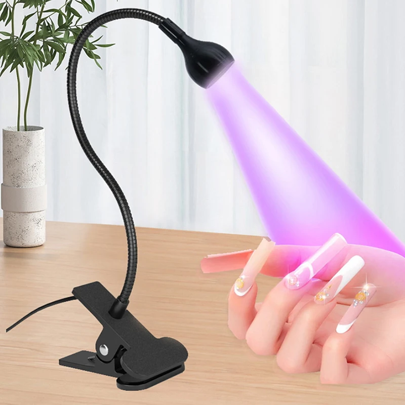 Lampada per unghie UV leggera per asciugare le unghie da 3 W per asciugare lo smalto per unghie interruttore a pedale clip-on flessibile da scrivania mini USB portatile per manicure fai da te