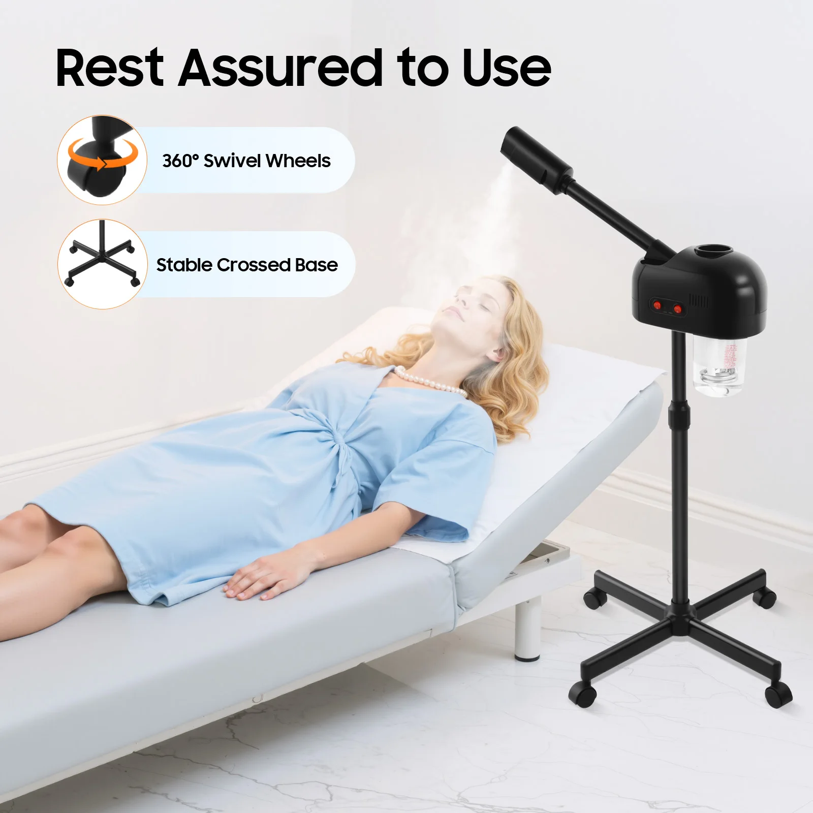 Home Facial Steamer, Standing Hot Mist Beauty Device, Ozone & Negative Ion Steam, Deep Cleansing & Hydration, with Casters Salon