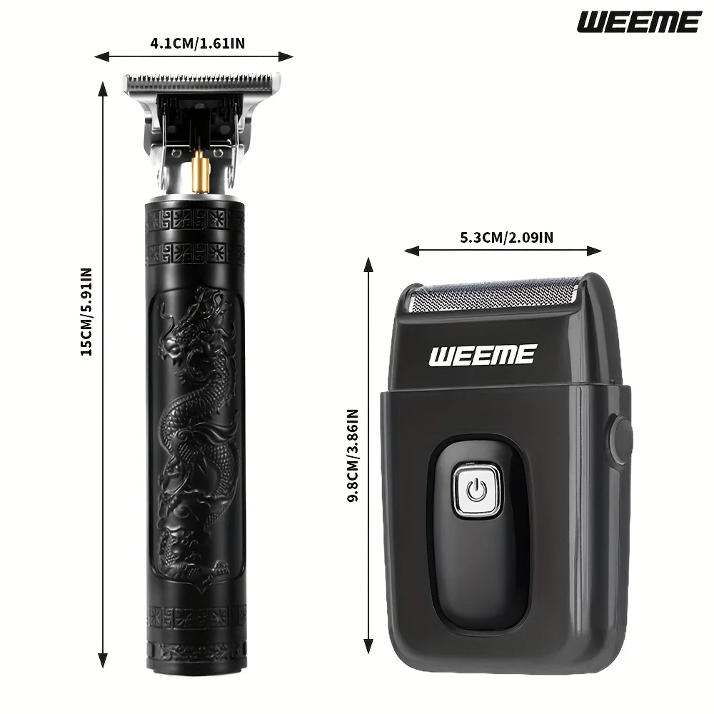 2pcs Men's Facial Hair Trimmer Kit, Electric Short Beard Shaver, Nose Ear Hair Trimmer for Grooming, Home Travel Use, Black Gold