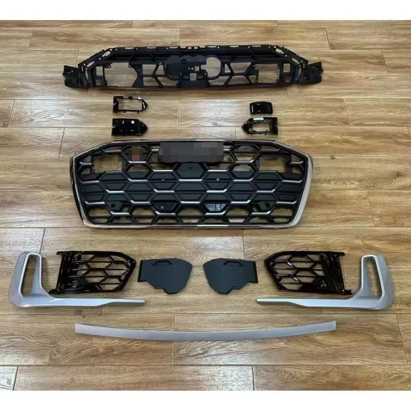 2019-2025 A6 S6 Car Body Kit Front Bumper Grille With ACC Camera ABS Plastic ReplacementFull black front middle grille