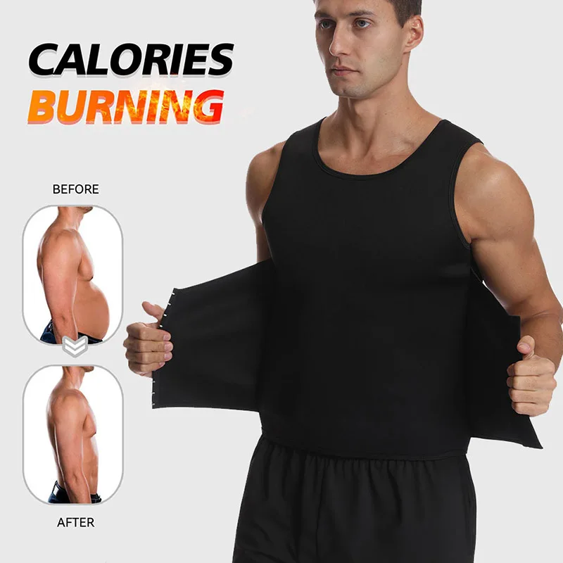 Men Neoprene Waist Trainer Vest Hot Slimming Workout Shirts Thermal Sauna Sweat Body Shaper Gym Black Tank Top Calories Burning