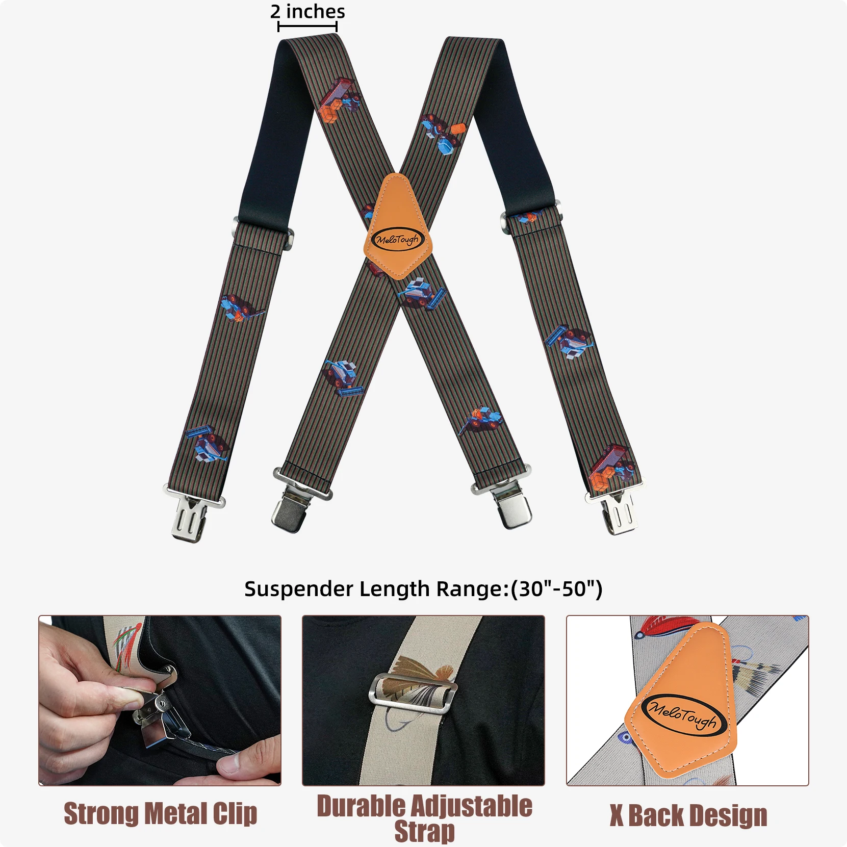 MELOTOUGH-tirantes elásticos para hombre, tirantes de trabajo grandes y altos, con Clip, para pantalones