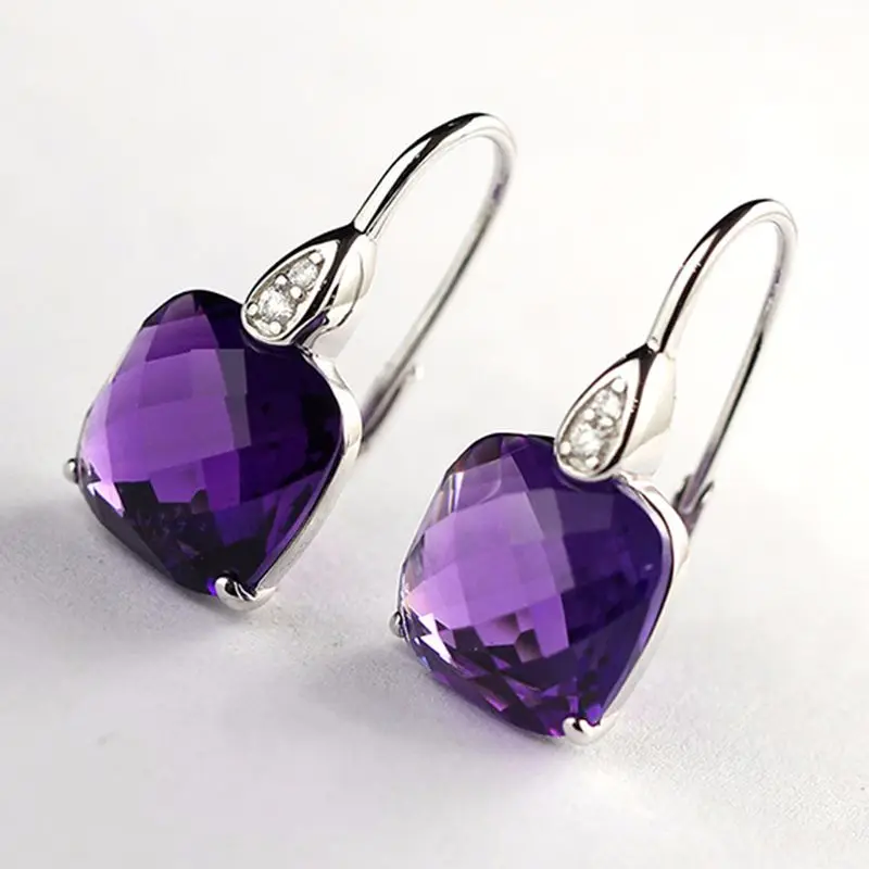 

New in simple and elegant earings silver Inlaid square purple crystal earrings for women Fashionable temperament jewelry