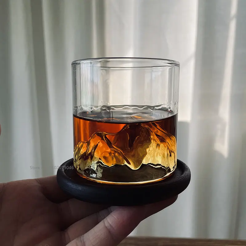 Drop Shipping Japanese Style Whisky Cup 3D Shallow Mountain Fashion Glass Cup Guanshan Fuji Artwork Gift Box Whiskey Glass