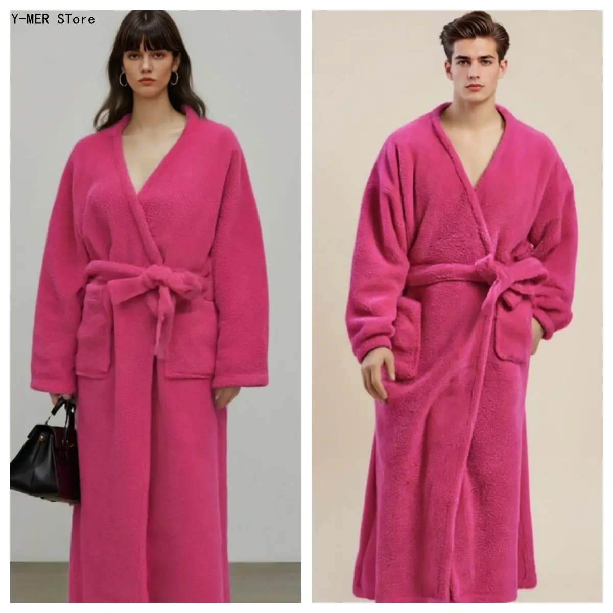 Winter Extra Long Thick Warm Bathrobe Unisex Men Women Couple Robe Hotel Style Loungewear Sleep Robe Pajamas