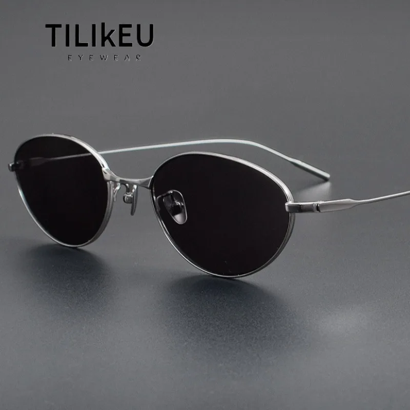 

Vintage Pure Titanium Frame Anti-UV Sunglasses for Women Ultra-light Comfort Unique Retro Oval Travel Sunscreen Sunglasses Men