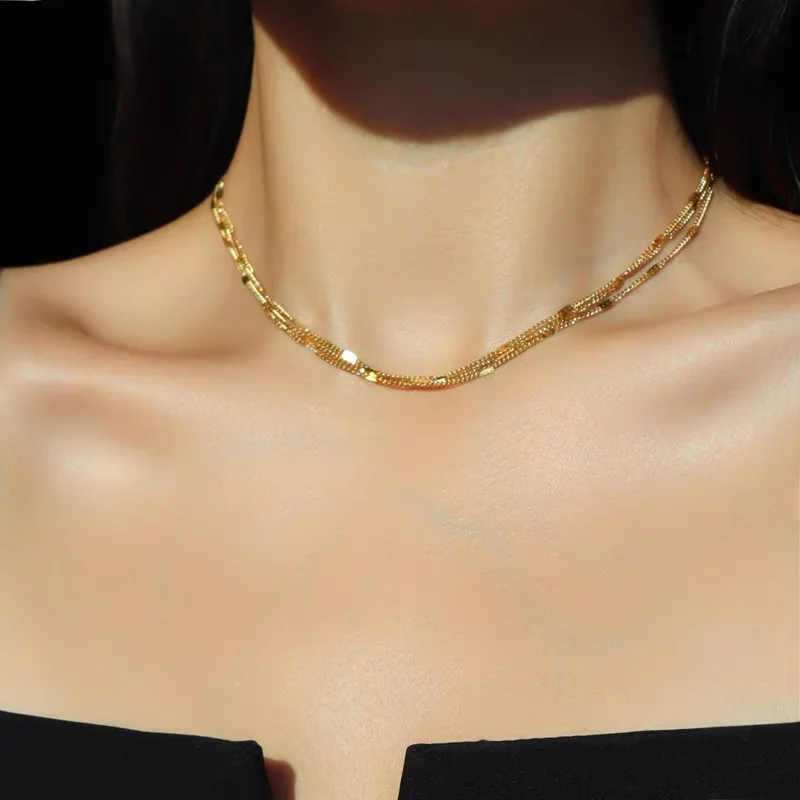

DASEIN Minimalist Three Layer Chains Necklace Stainless Steel 18k Gold Plated Clavicle Chain Trendy Jewelry Women Accessories