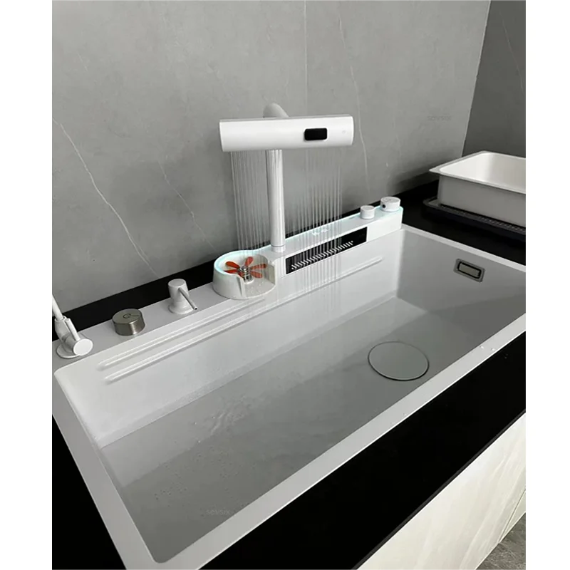 

White Big Size Rainfall 304 Stainless Steel Honeycomb Kitchen Sink Household Things Home Digital Display Waterfall Sink