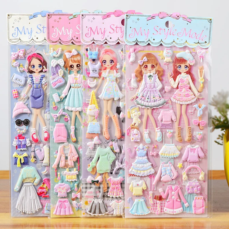 

8pcs/pack Lovely Girls Stickers kawaii Sticker Book Dress up 3D Stickers Kids Toys Pegatinas for Children Girl Gifts