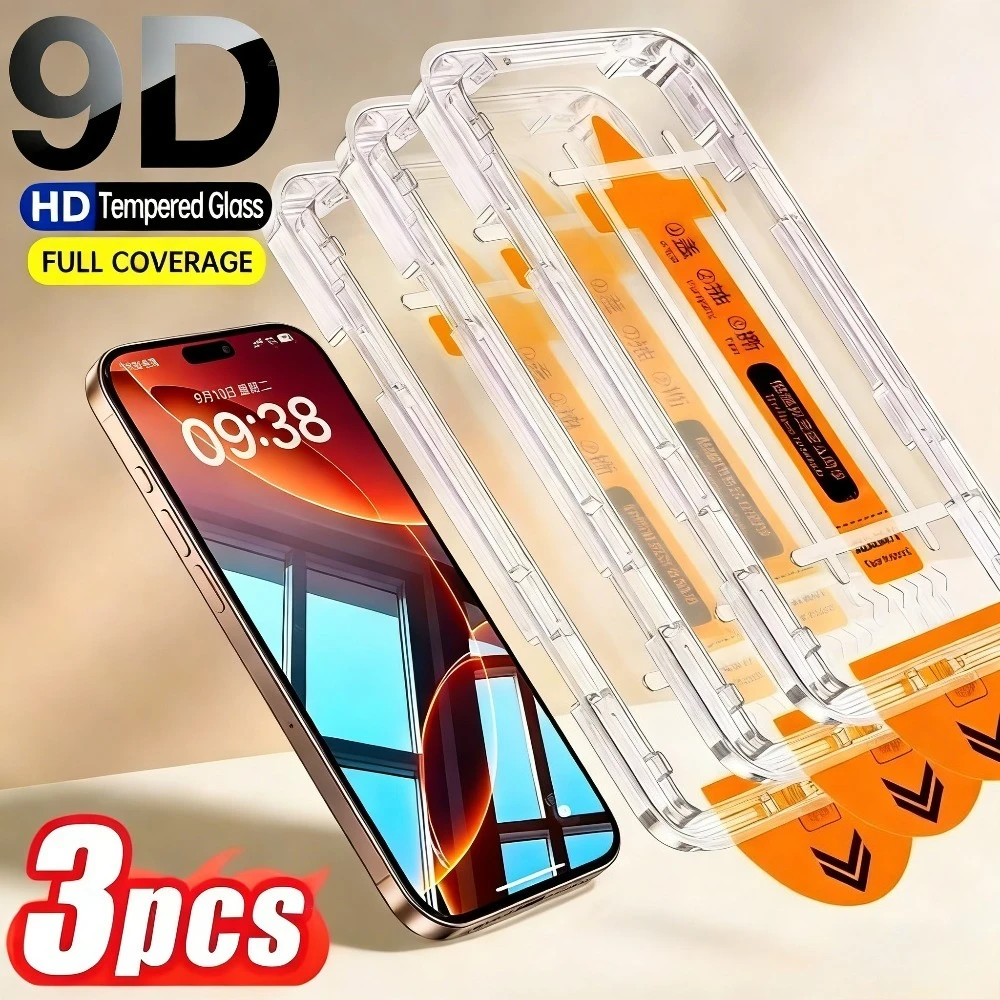 

3Pcs Ultra Clear Screen Protector for iPhone 17 16 15 14 Pro Max Air 17e 16 15 14 Plus 13 12 11 Pro One Click Installation Glass