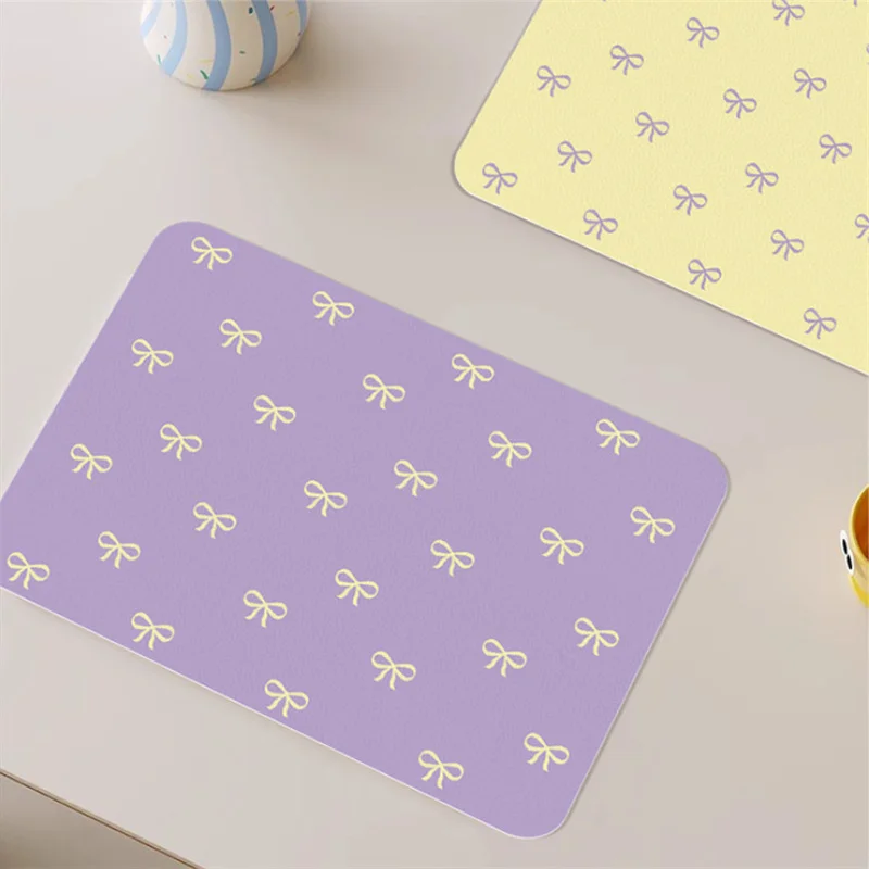 30x45CM Leather Table Mat Cute Bow-Adorned Design Waterproof Oil-Resistant Heatproof Home Dining Table Pad Heat-Insulating