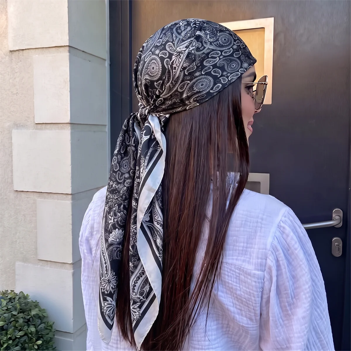 Classic Ethnic Paisley 90Cm Square Scarf Women Elegant Silk Feel Printed Shawl Stylish Neckerchief Accessory For Spring Summer