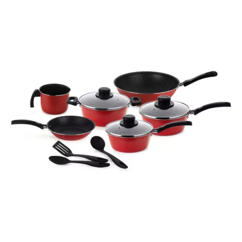 Essential  Cookware  9 Pieces Red Color Red Baking Cookware and Fryers