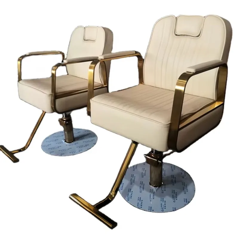 

Premium Gold Metal Round Base Grey Barber Chair Male Liquidation with Footrest in Stainless Steel for Salon Barber