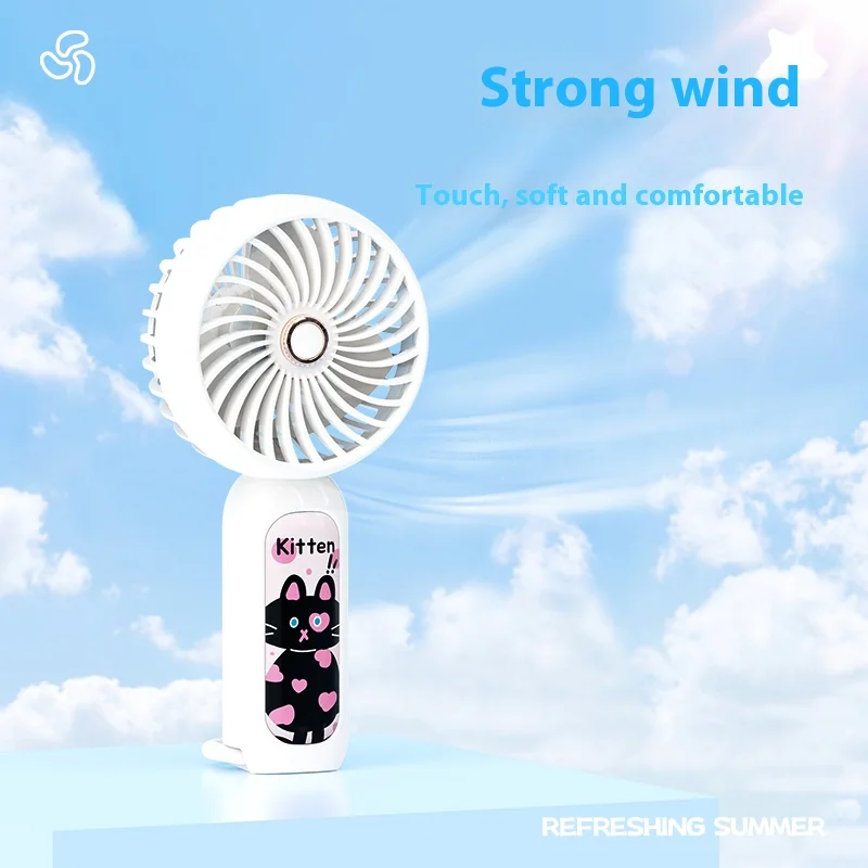 مروحة محمولة مدمجة ومحمولة بشحن USB ثلاثية السرعات على شكل حيوان لطيف يمكن تعليقها وتقليل الضوضاء باستخدام ديسيبل منخفض