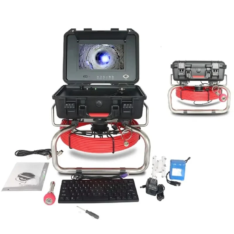 Professional Industrial Drain Camera Self-Leveling 50M Cable Push Rod Borescope for Sewer Pipe Well Inspection